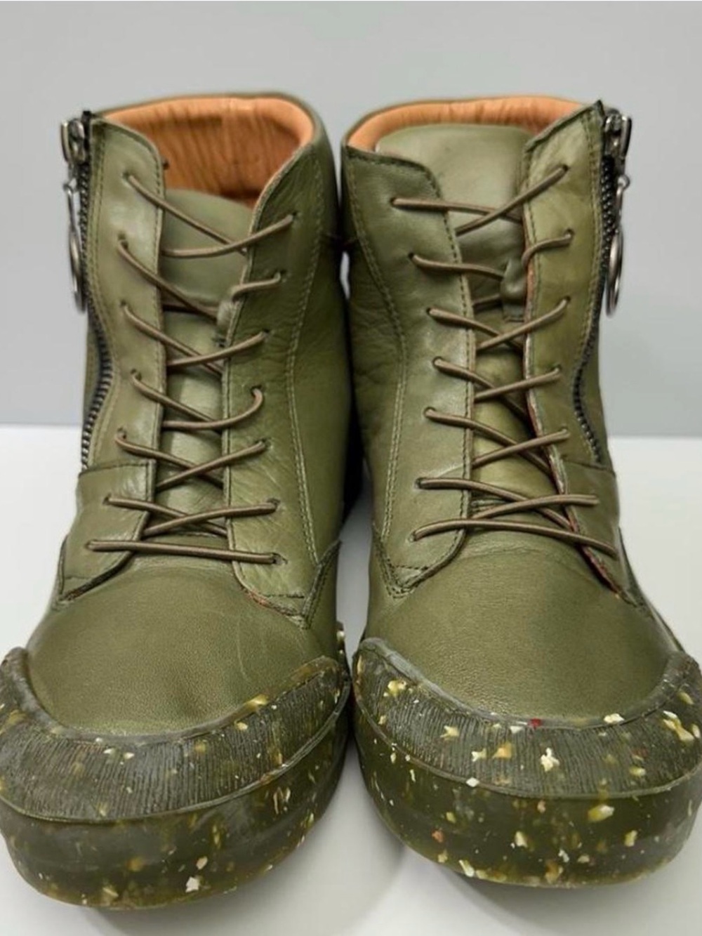 Sheridan Mia Alba Women’s Green Leather Lace-Up high top sneaker Booties NEW
